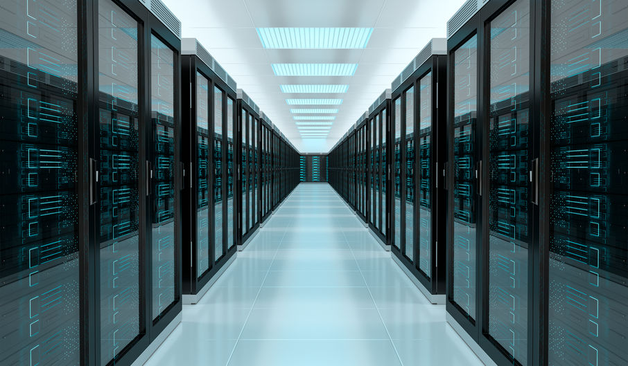 Bright server room data center storage interior 3D rendering